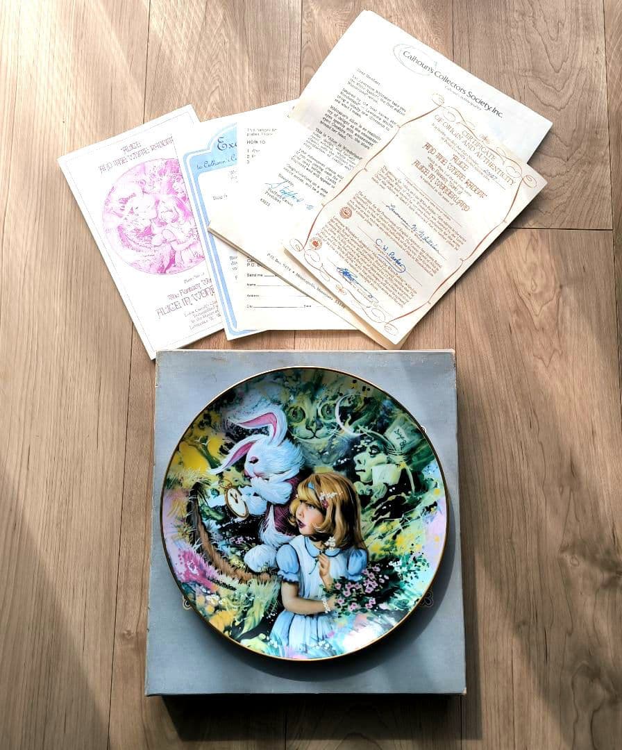 限定品 不思議の国のアリス 日本未発売 ウサギ 猫 陶器 絵皿 プレート飾り皿