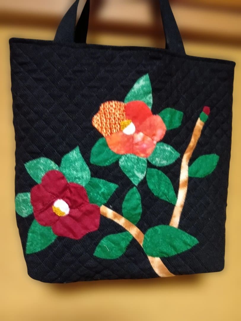 花柄アップリケ トートバッグ 大きめ