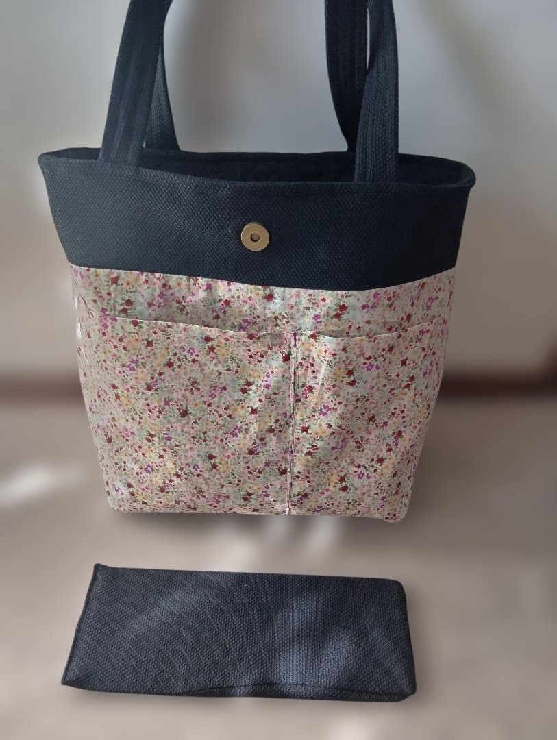 花柄アップリケ トートバッグ 大きめ