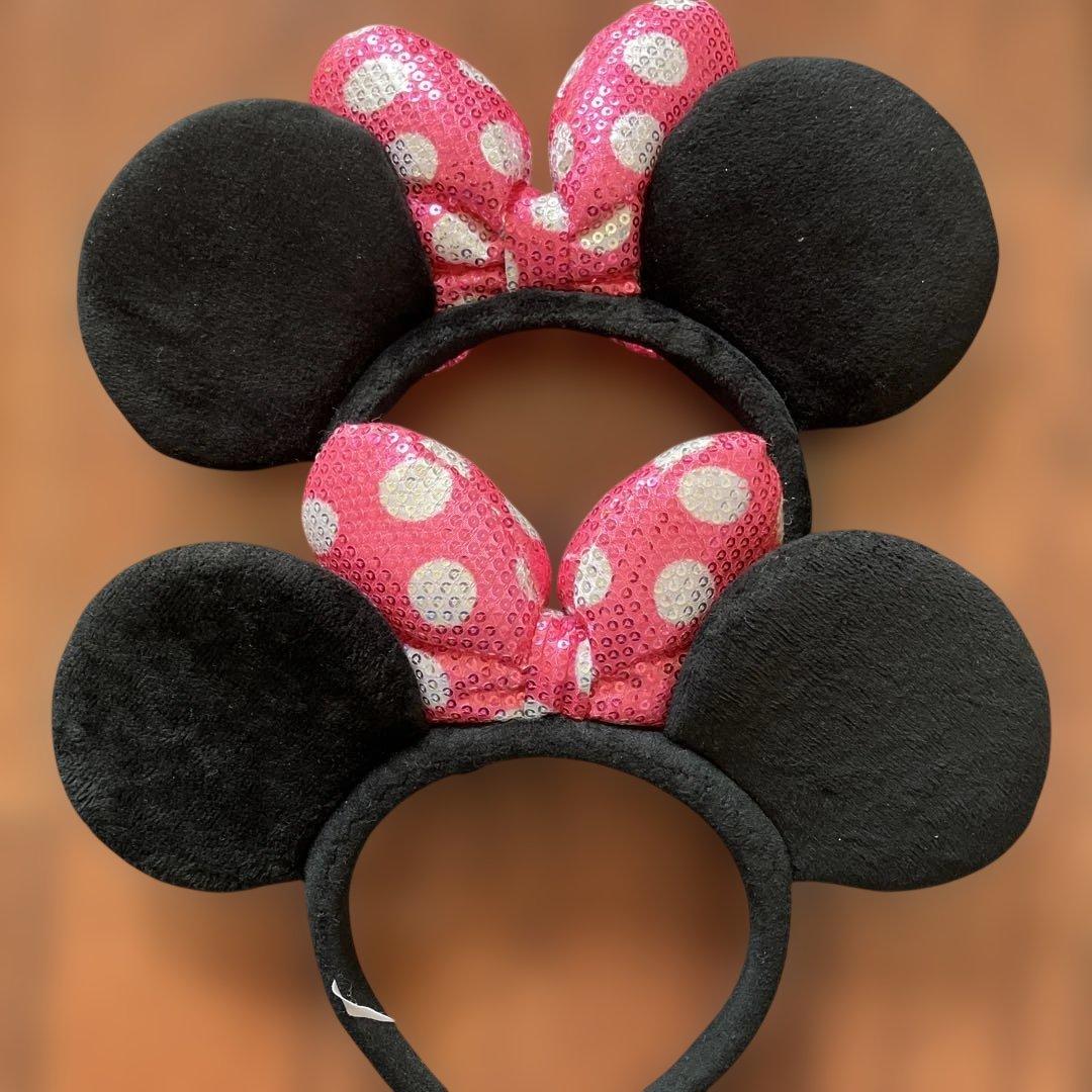 ミニーちゃん　スパンコール　カチューシャ　ピンク　2点セット