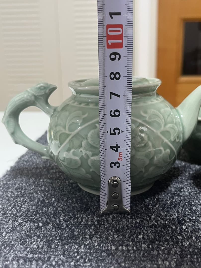 中国美術 耀州窯急須 茶道 茶器 釉下彫花 5点セット