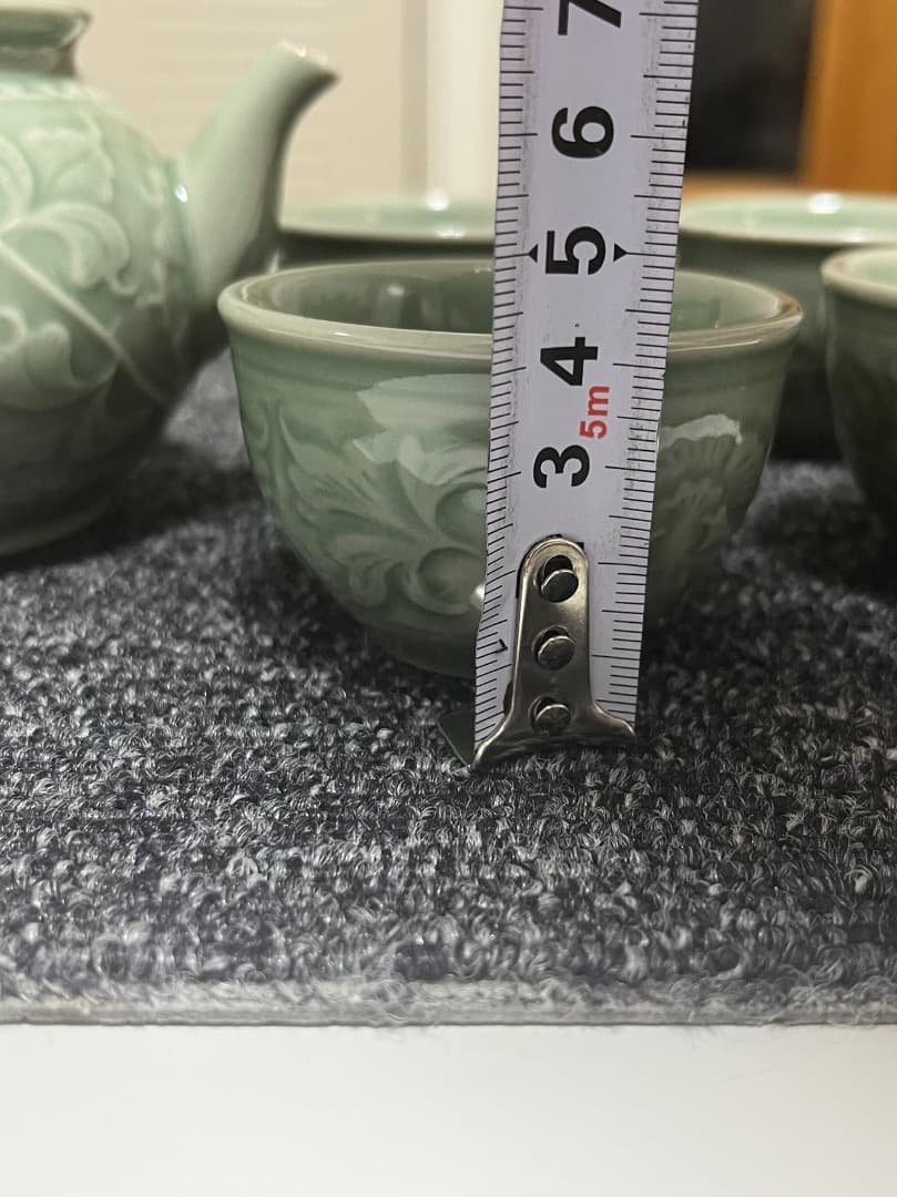 中国美術 耀州窯急須 茶道 茶器 釉下彫花 5点セット