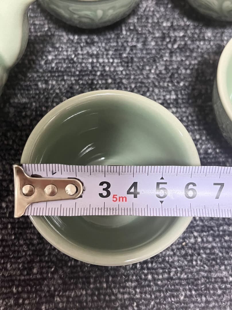 中国美術 耀州窯急須 茶道 茶器 釉下彫花 5点セット