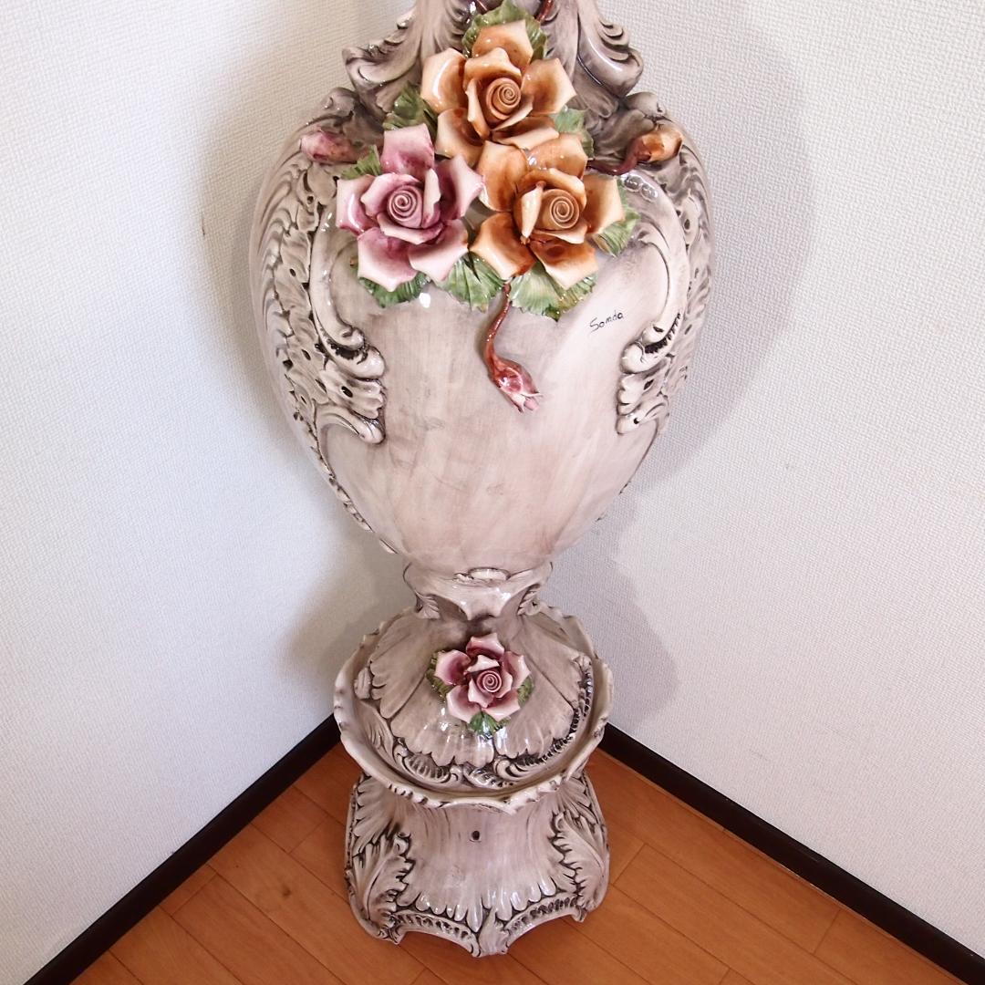 【激レア・良品】イタリア製 特大 水差し型 飾り壺/花瓶/オブジェ 薔薇/ローズ