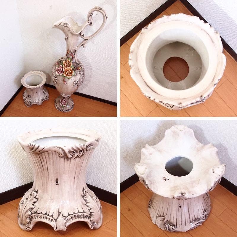 【激レア・良品】イタリア製 特大 水差し型 飾り壺/花瓶/オブジェ 薔薇/ローズ