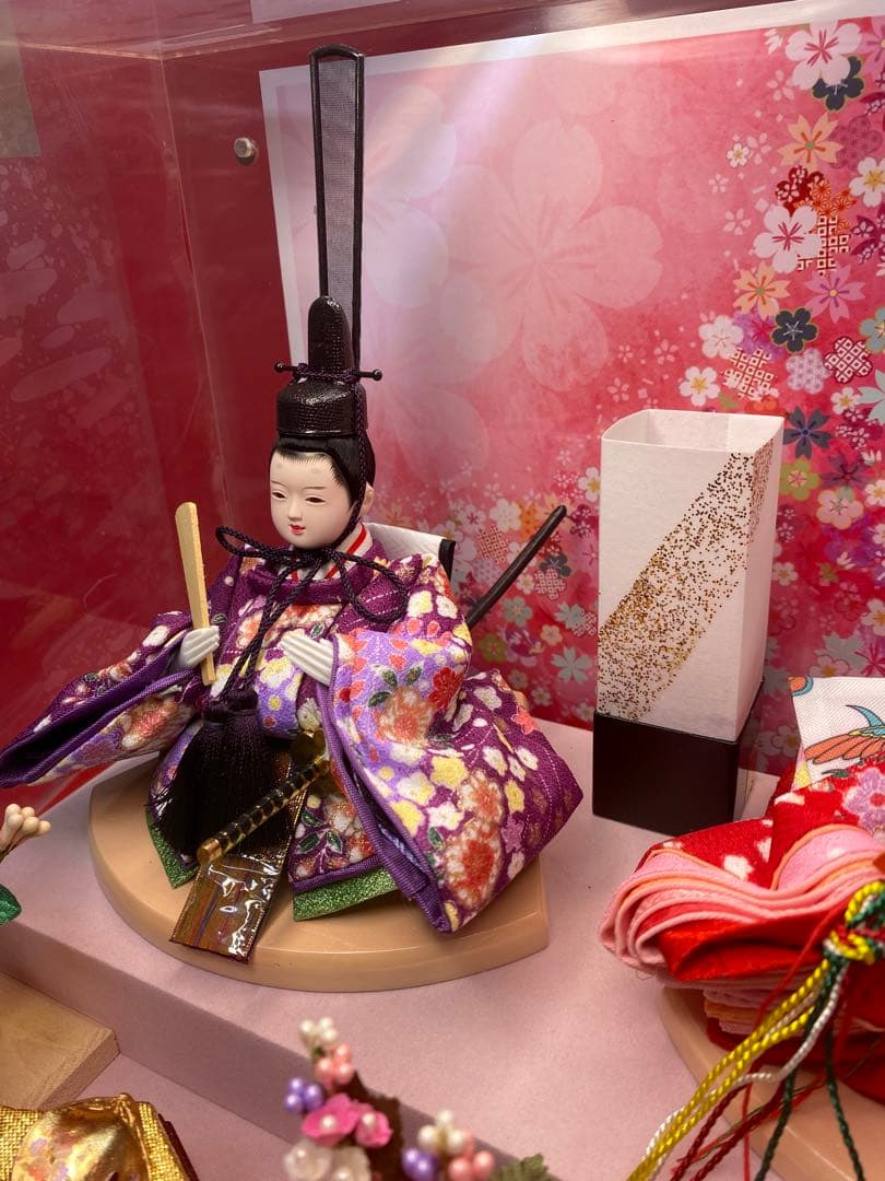 おぼこ　雛人形ガラスケース親王飾り・サイズ間口約３８×奥行約２７×高さ約２９㎝