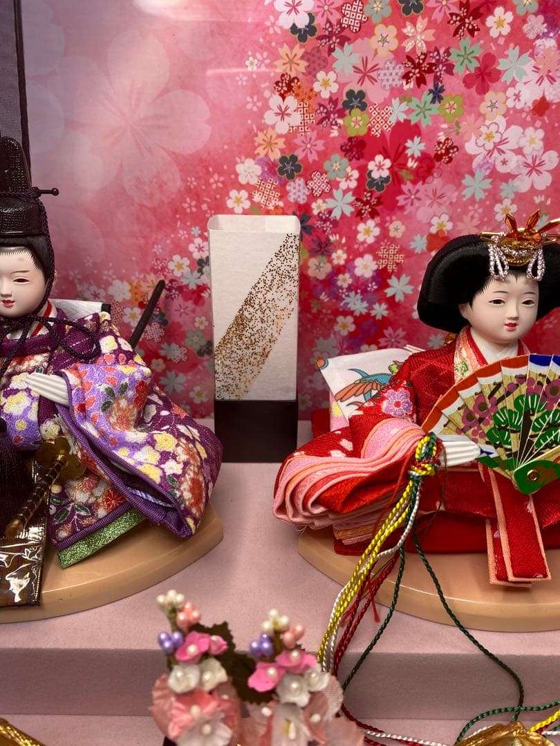 おぼこ　雛人形ガラスケース親王飾り・サイズ間口約３８×奥行約２７×高さ約２９㎝