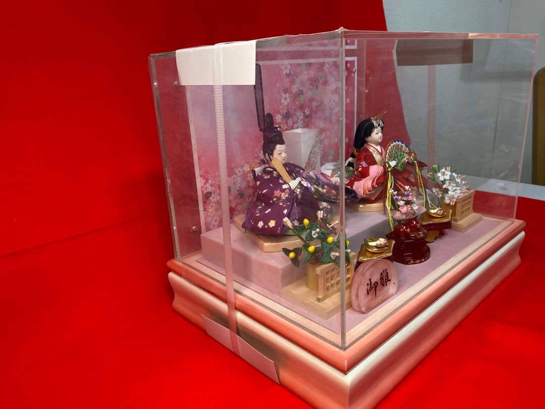 おぼこ　雛人形ガラスケース親王飾り・サイズ間口約３８×奥行約２７×高さ約２９㎝