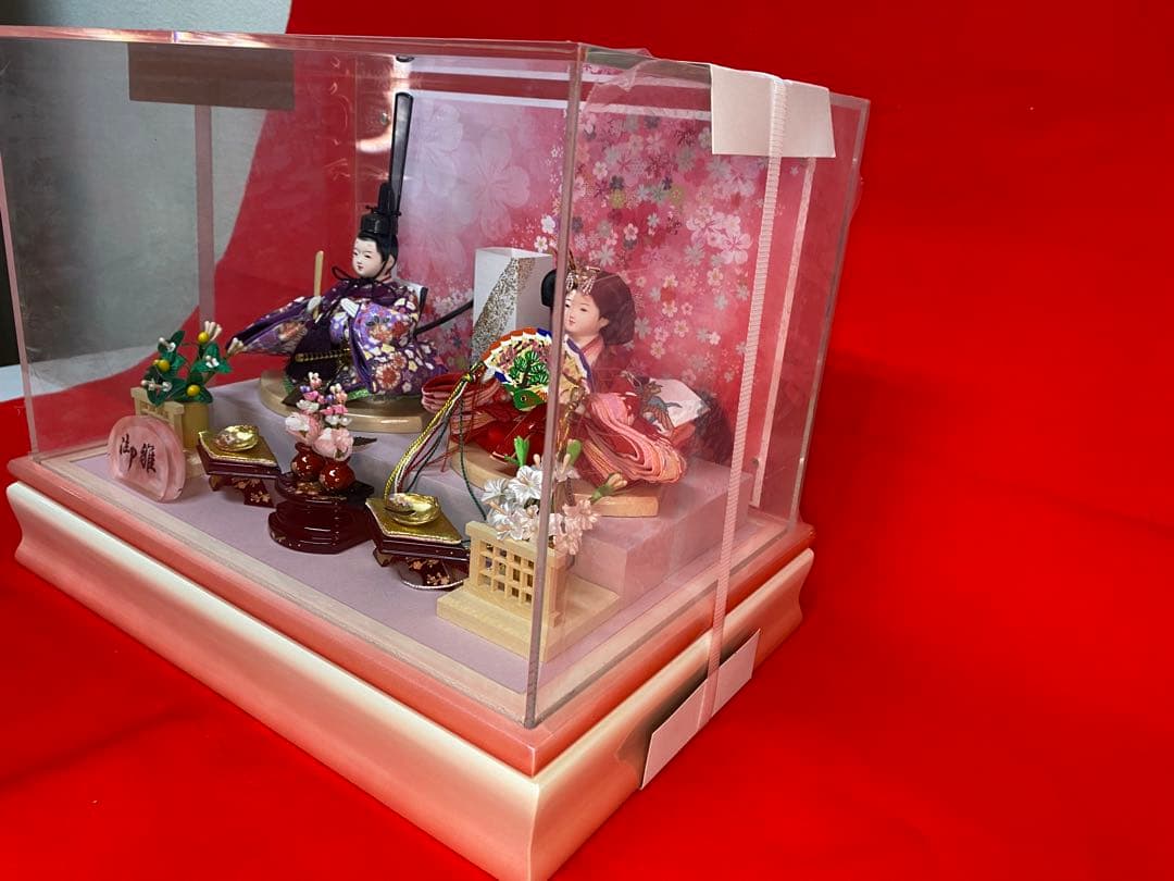 おぼこ　雛人形ガラスケース親王飾り・サイズ間口約３８×奥行約２７×高さ約２９㎝