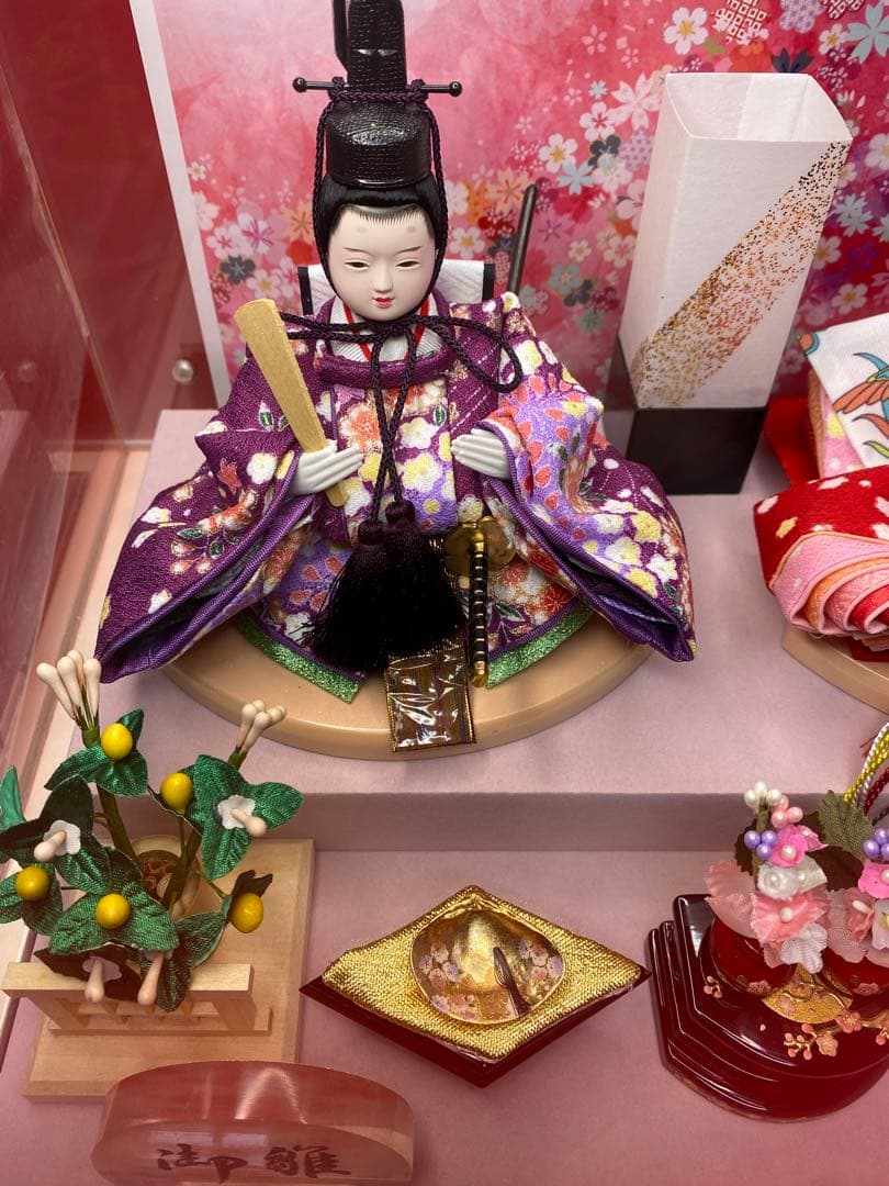 おぼこ　雛人形ガラスケース親王飾り・サイズ間口約３８×奥行約２７×高さ約２９㎝