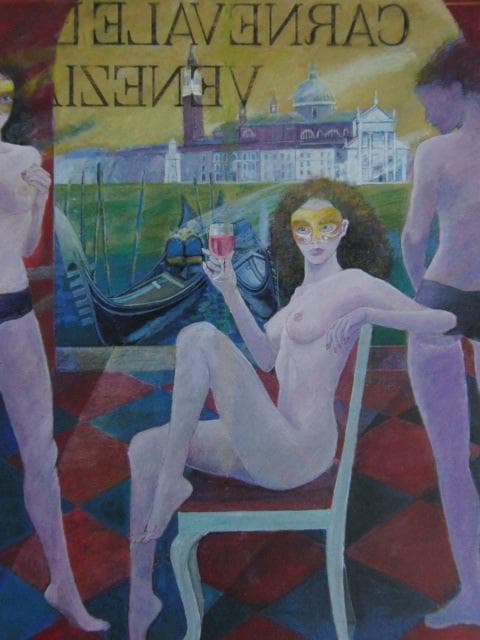 安田隆亮、【ベネチュアに乾杯】、希少な額装用画集画、新品高級額 額装付