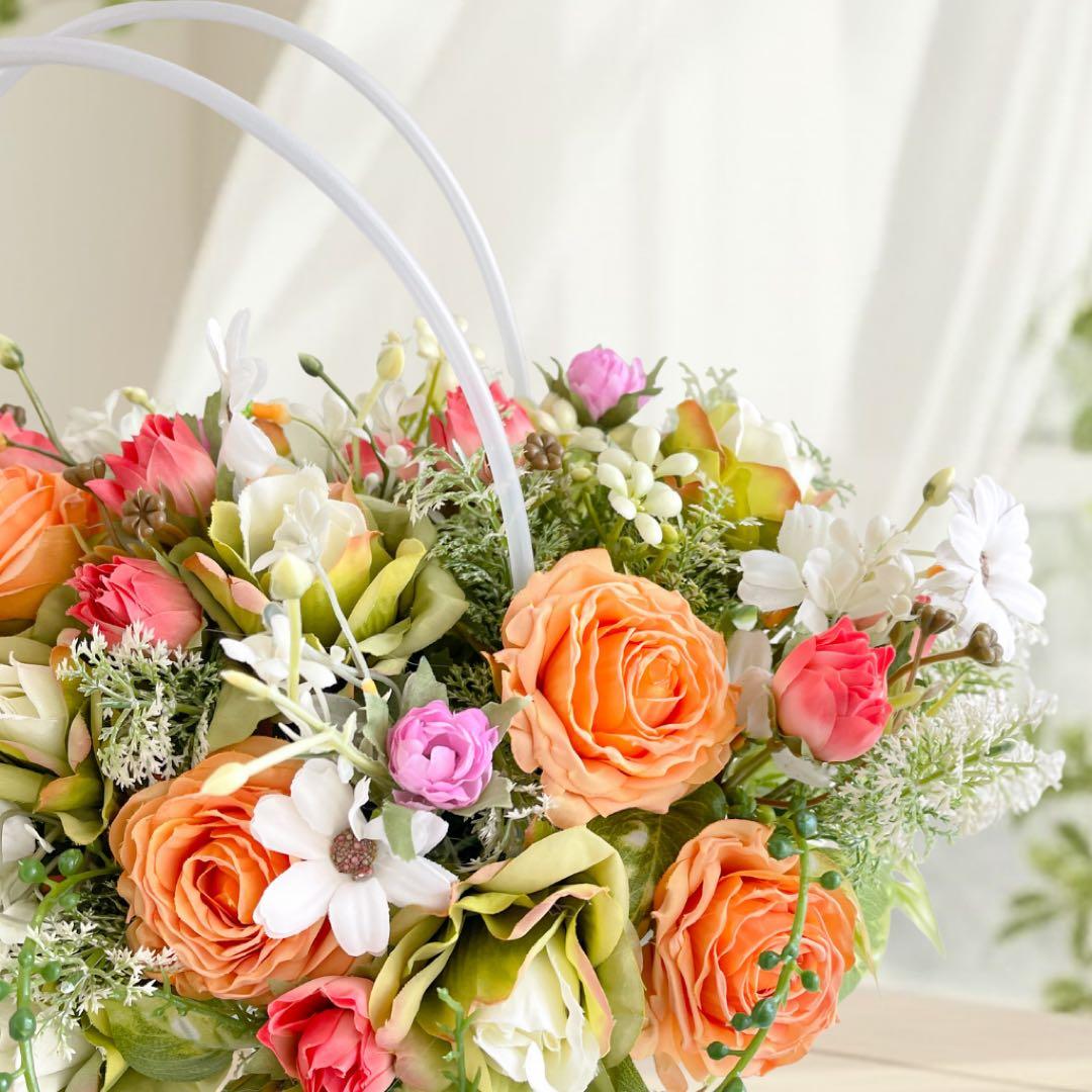 オレンジローズのバッグ型フラワーアレンジメント 退職祝い・誕生日・感謝の贈り物に
