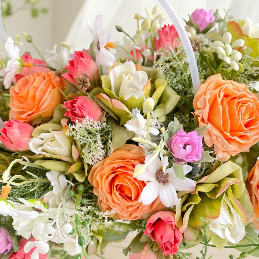 オレンジローズのバッグ型フラワーアレンジメント 退職祝い・誕生日・感謝の贈り物に