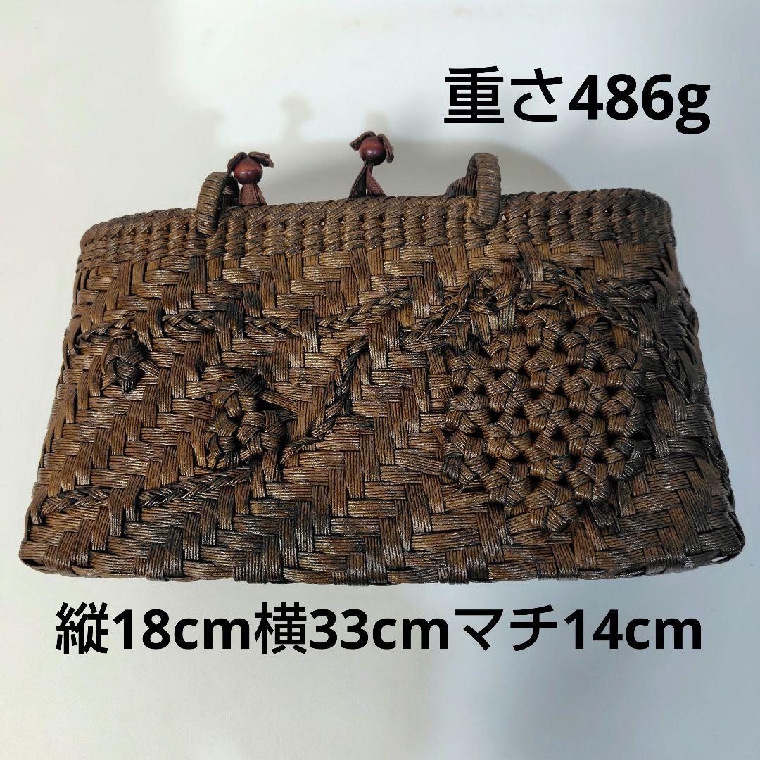 クラフトで作った山葡萄風柿渋染め網代編みかごバッグ（巾着タイプ）