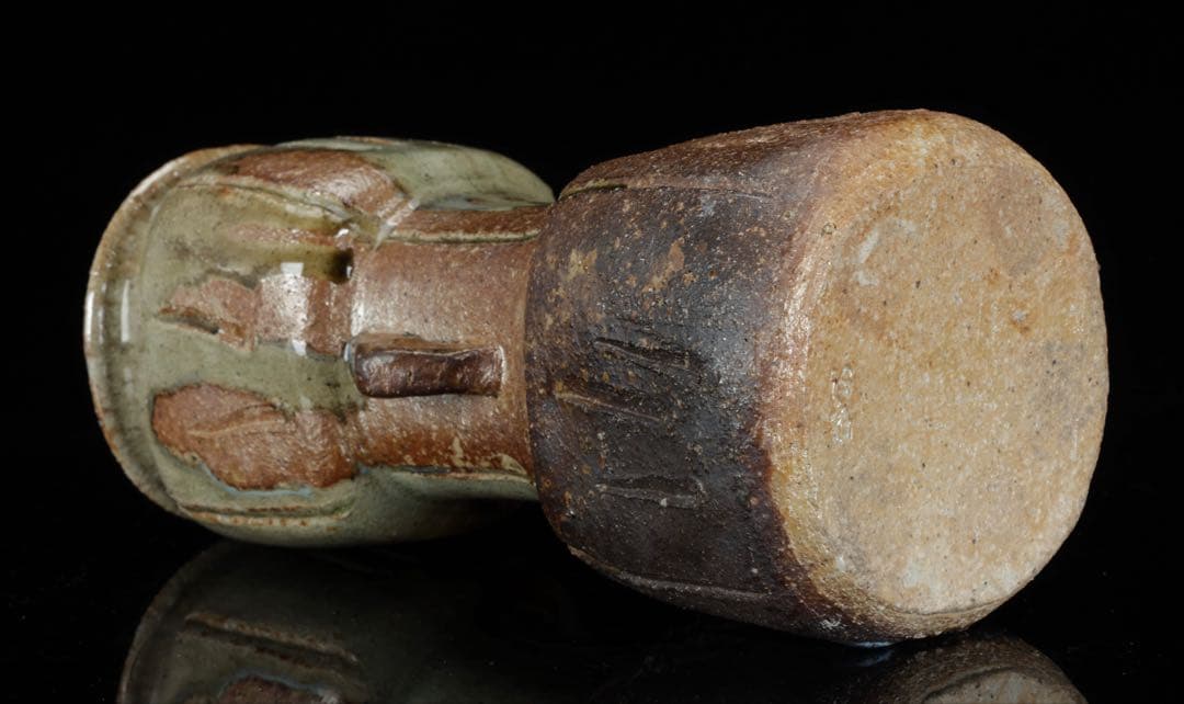 【三浦竹軒】 倣古伊賀窯 耳付花瓶 花入 花器 共箱付 在銘 古美術品 骨董品