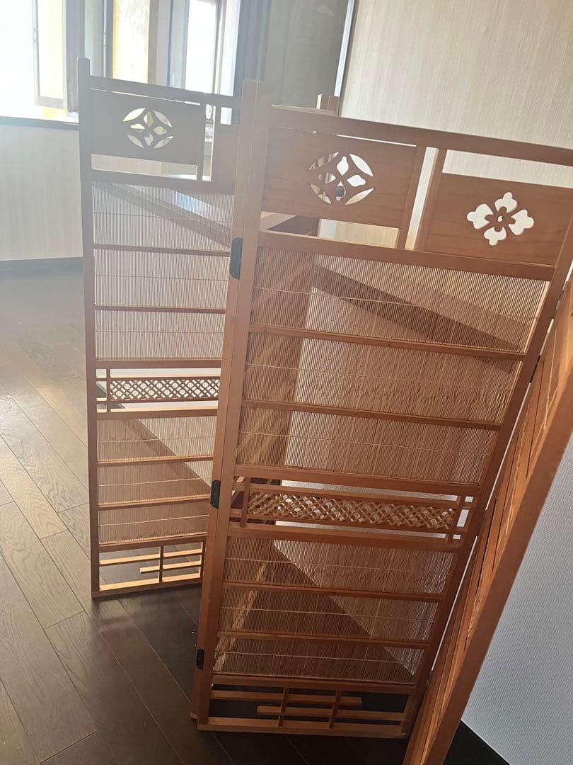 美品　和風 衝立 簾屏風 四曲 間仕切り