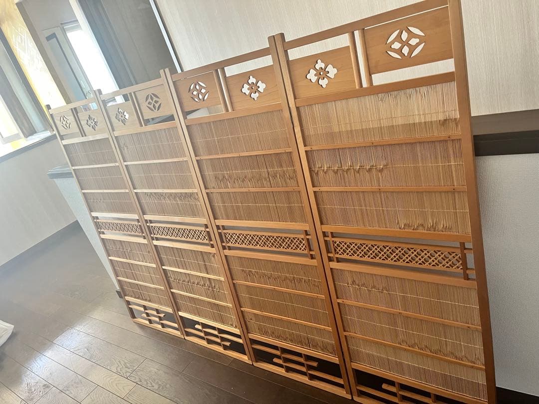 美品　和風 衝立 簾屏風 四曲 間仕切り