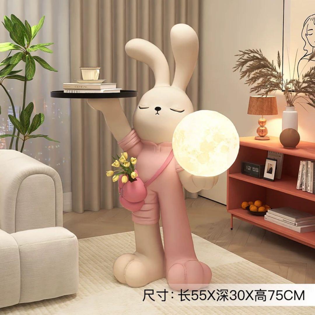 ウサギ型置物 トレイと月のライト付き