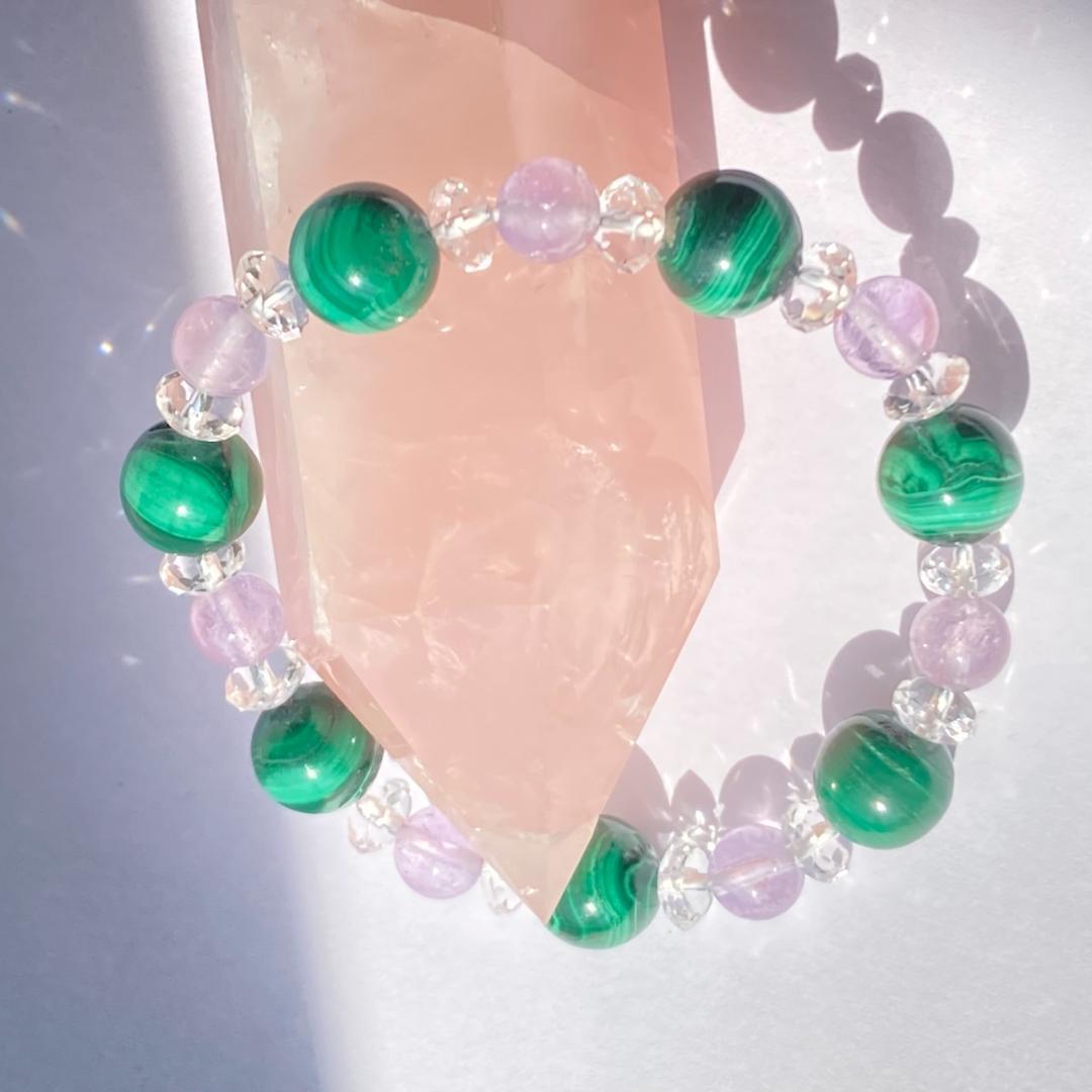 千円引き【緑と紫の夢】マラカイト ラベンダーアメジスト 天然石ブレスレット