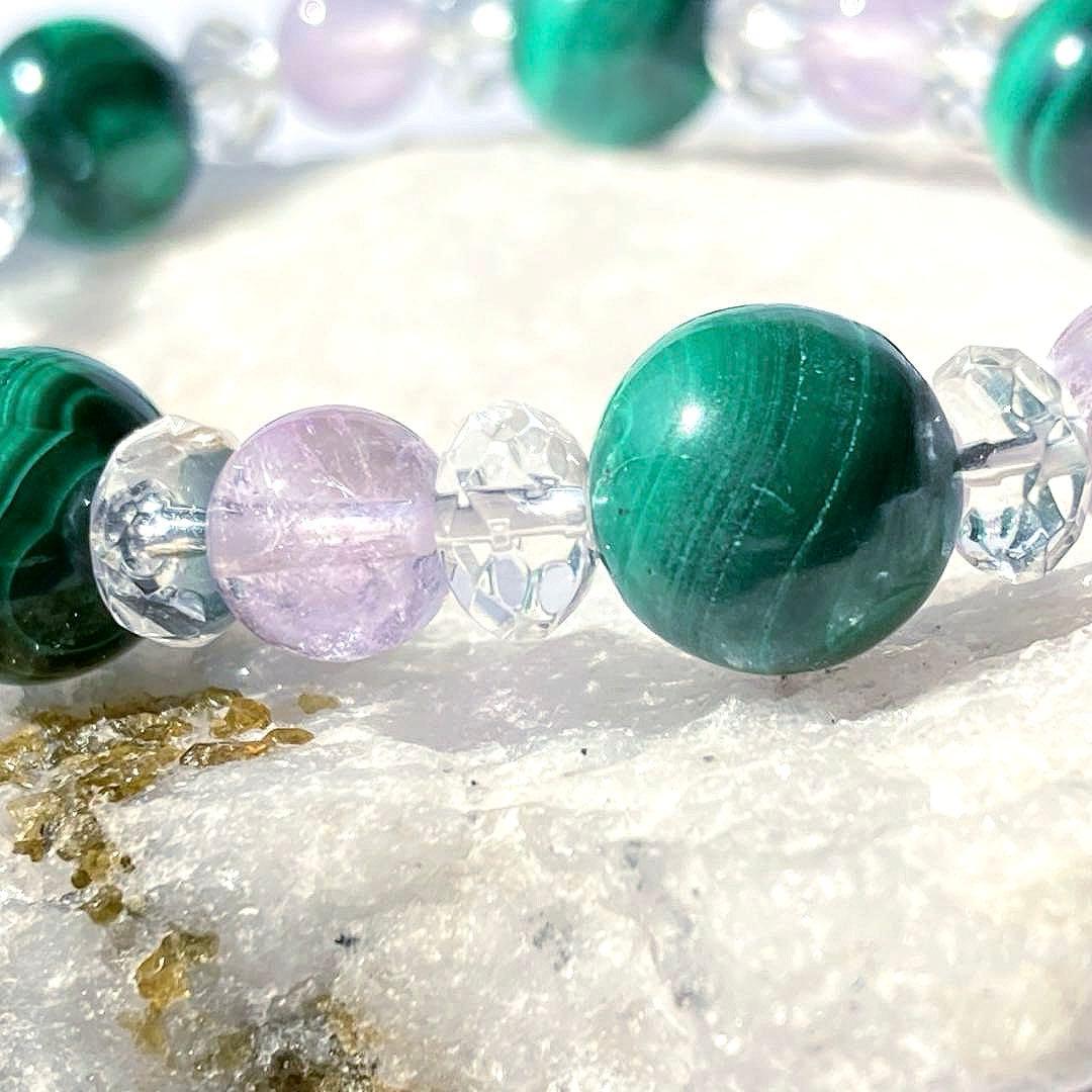 千円引き【緑と紫の夢】マラカイト ラベンダーアメジスト 天然石ブレスレット