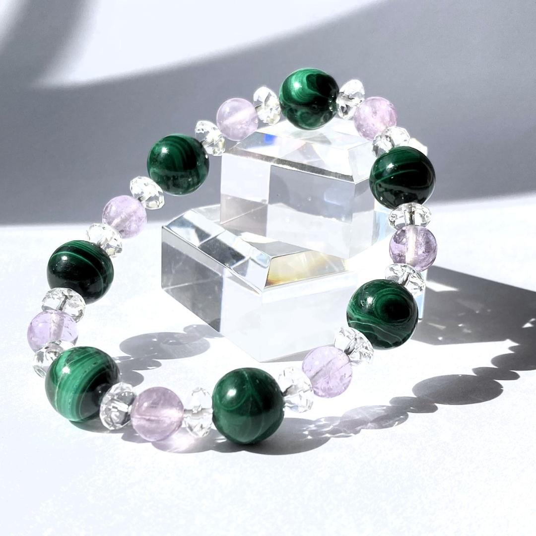 千円引き【緑と紫の夢】マラカイト ラベンダーアメジスト 天然石ブレスレット