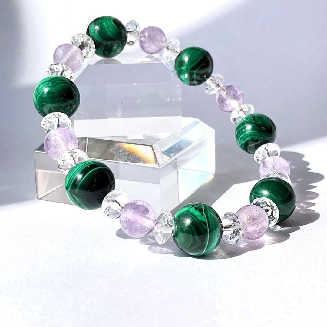 千円引き【緑と紫の夢】マラカイト ラベンダーアメジスト 天然石ブレスレット