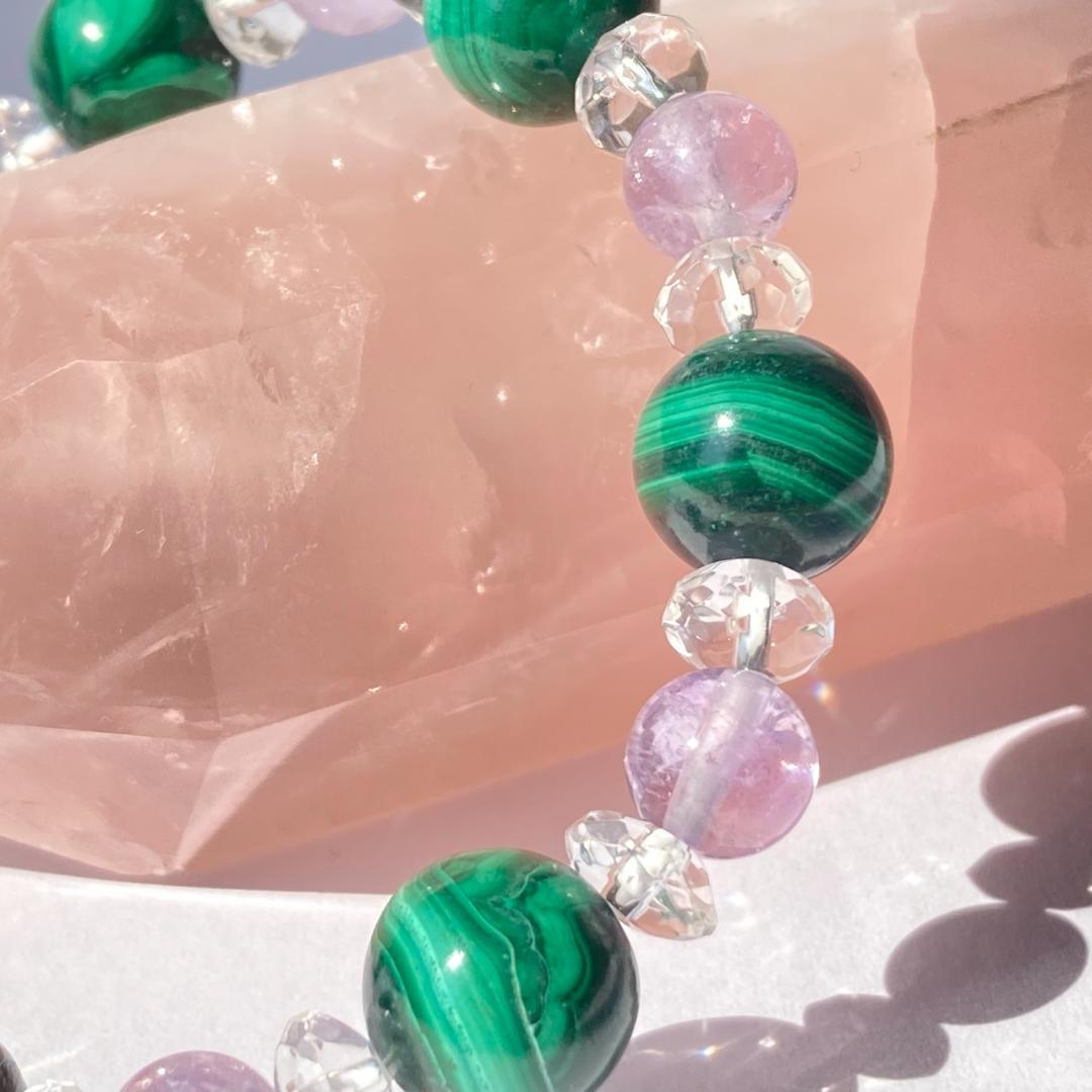 千円引き【緑と紫の夢】マラカイト ラベンダーアメジスト 天然石ブレスレット