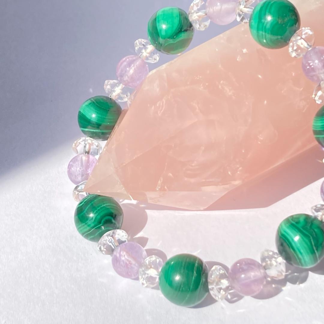 千円引き【緑と紫の夢】マラカイト ラベンダーアメジスト 天然石ブレスレット