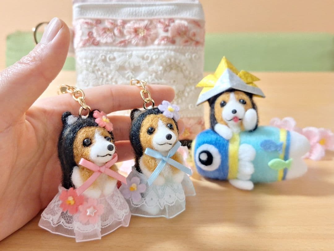 春のおめかしキーホルダー＊シェルティー♡鯉のぼりシェルティー＊羊毛フェルト 犬