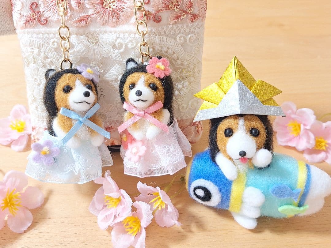 春のおめかしキーホルダー＊シェルティー♡鯉のぼりシェルティー＊羊毛フェルト 犬