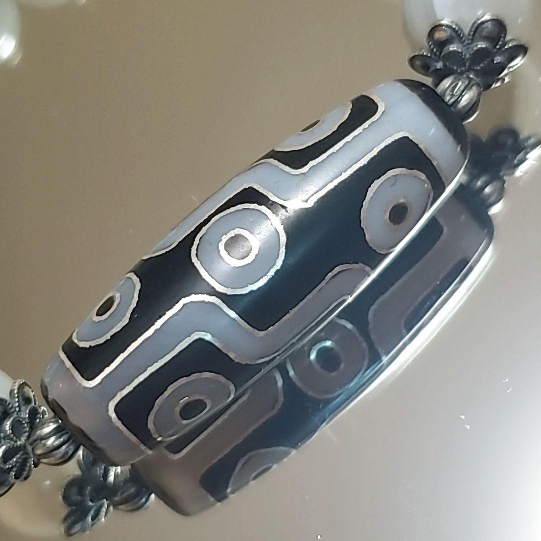 九眼天珠 瑪瑙メノウ 銀線天珠 メノウ ボツワナ デザインブレスレット S925