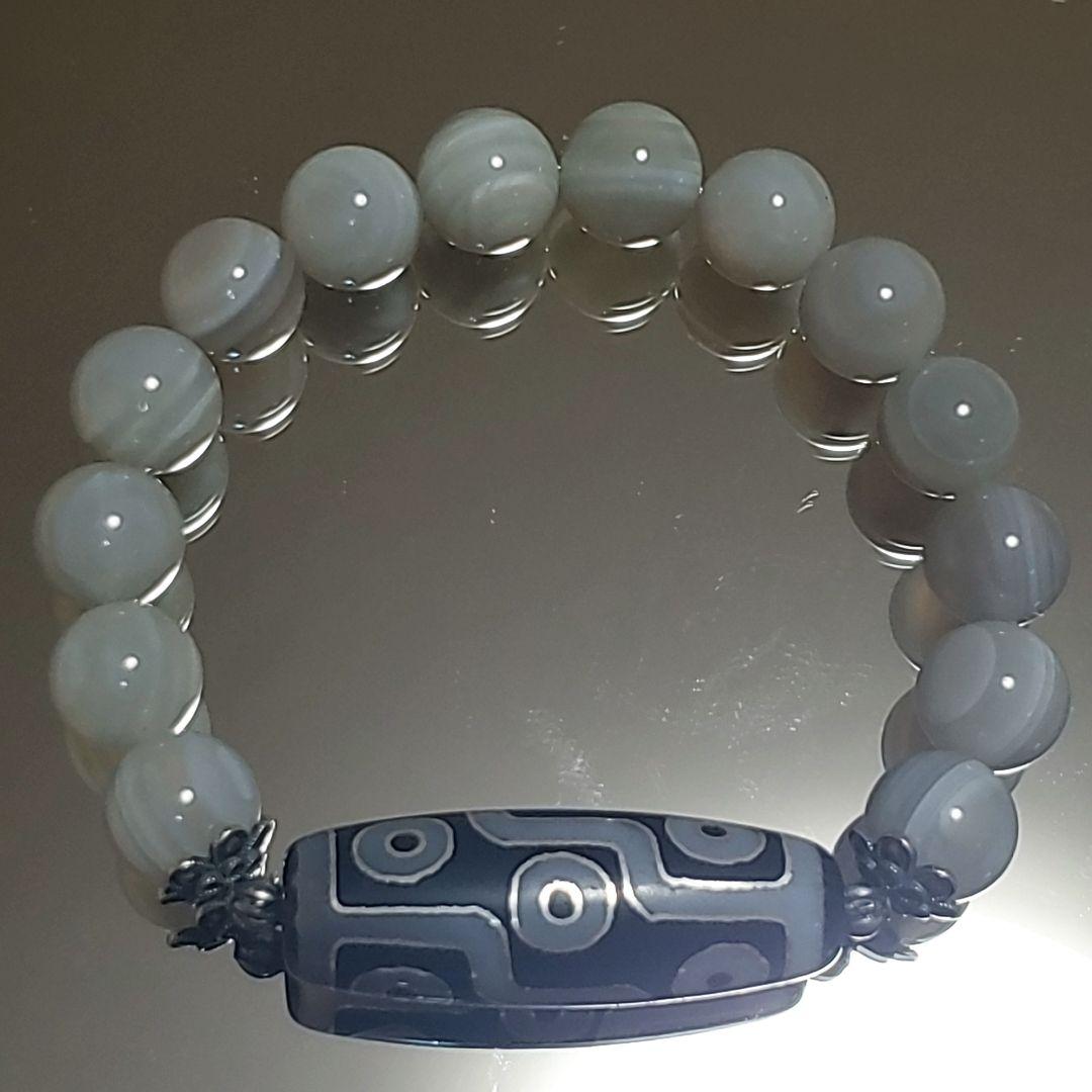 九眼天珠 瑪瑙メノウ 銀線天珠 メノウ ボツワナ デザインブレスレット S925