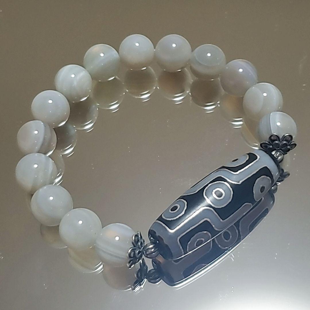 九眼天珠 瑪瑙メノウ 銀線天珠 メノウ ボツワナ デザインブレスレット S925