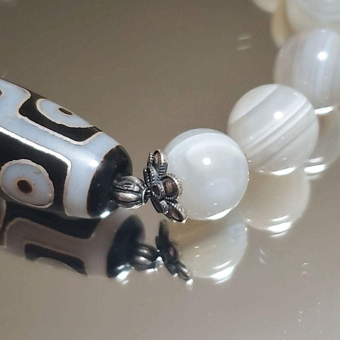 九眼天珠 瑪瑙メノウ 銀線天珠 メノウ ボツワナ デザインブレスレット S925