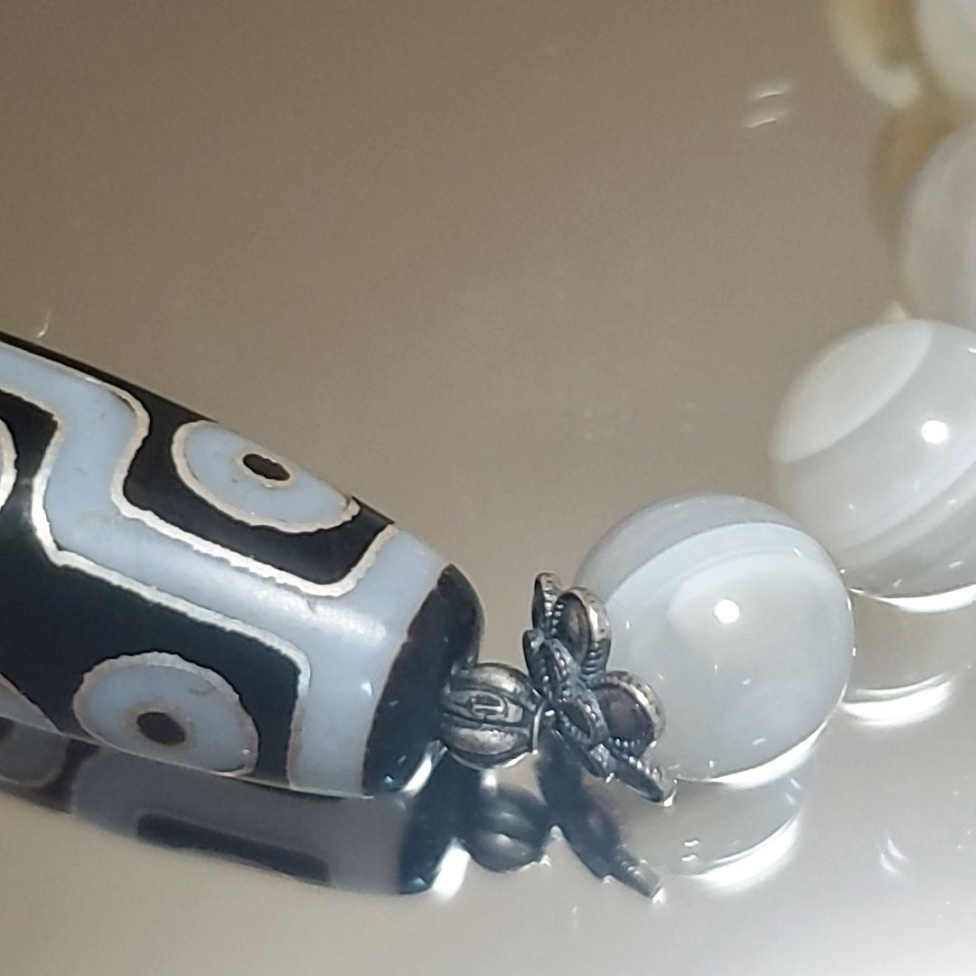 九眼天珠 瑪瑙メノウ 銀線天珠 メノウ ボツワナ デザインブレスレット S925