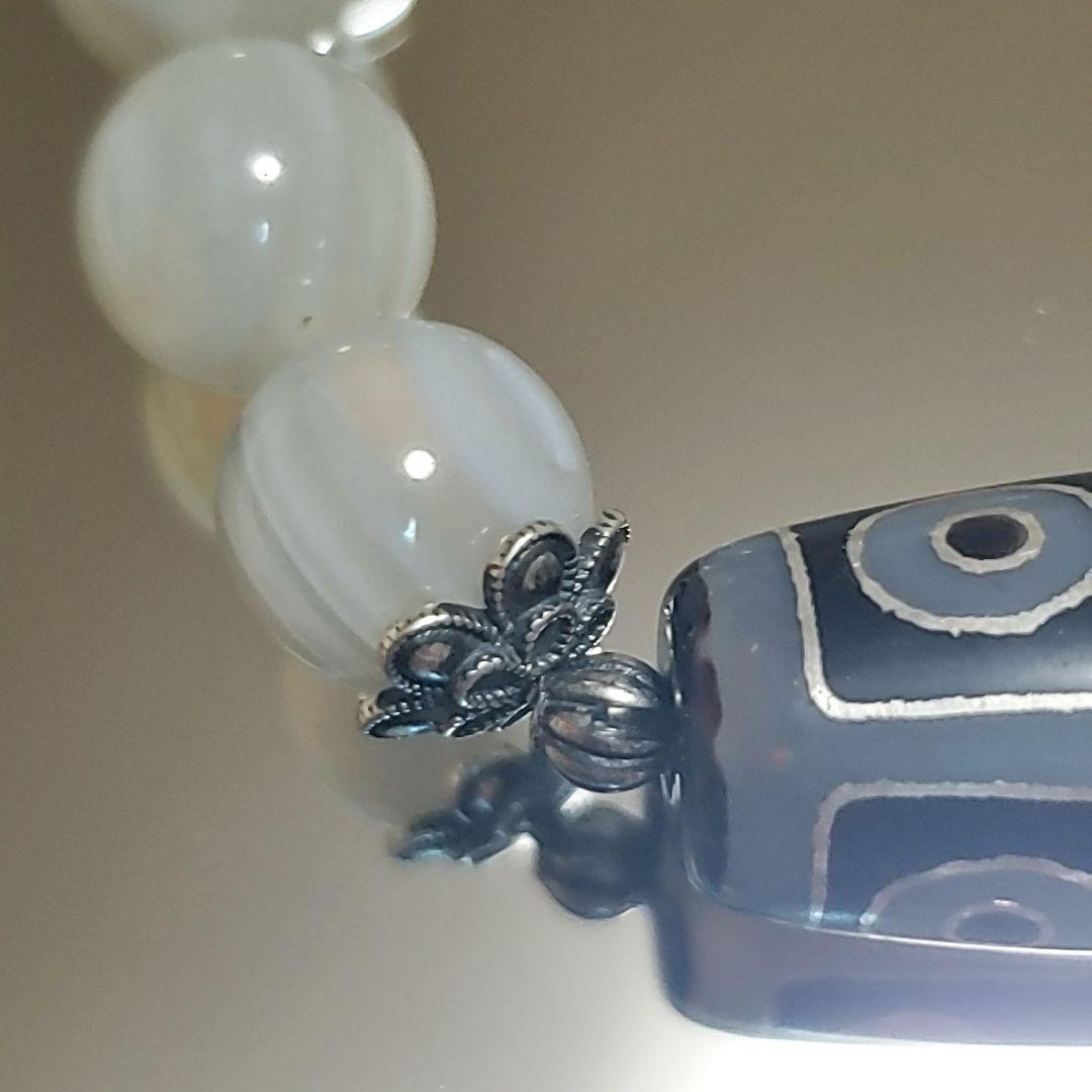 九眼天珠 瑪瑙メノウ 銀線天珠 メノウ ボツワナ デザインブレスレット S925