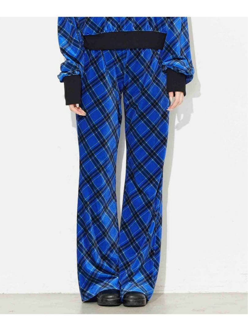 【新品】あいみょん着用X-girl チェック柄フレアパンツ　希少　色違いブルー