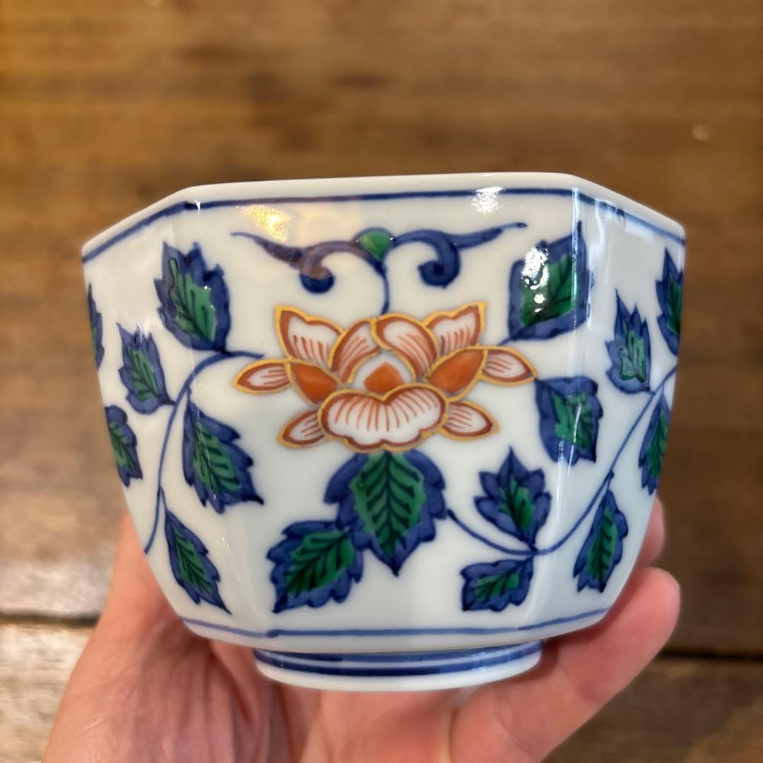 渋草焼　牡丹紋八角小鉢　2個セット