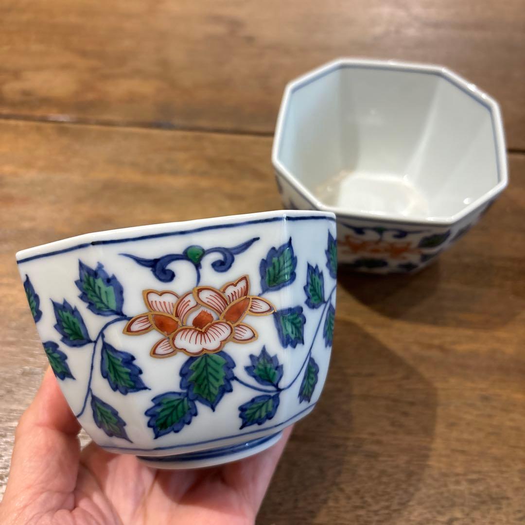 渋草焼　牡丹紋八角小鉢　2個セット