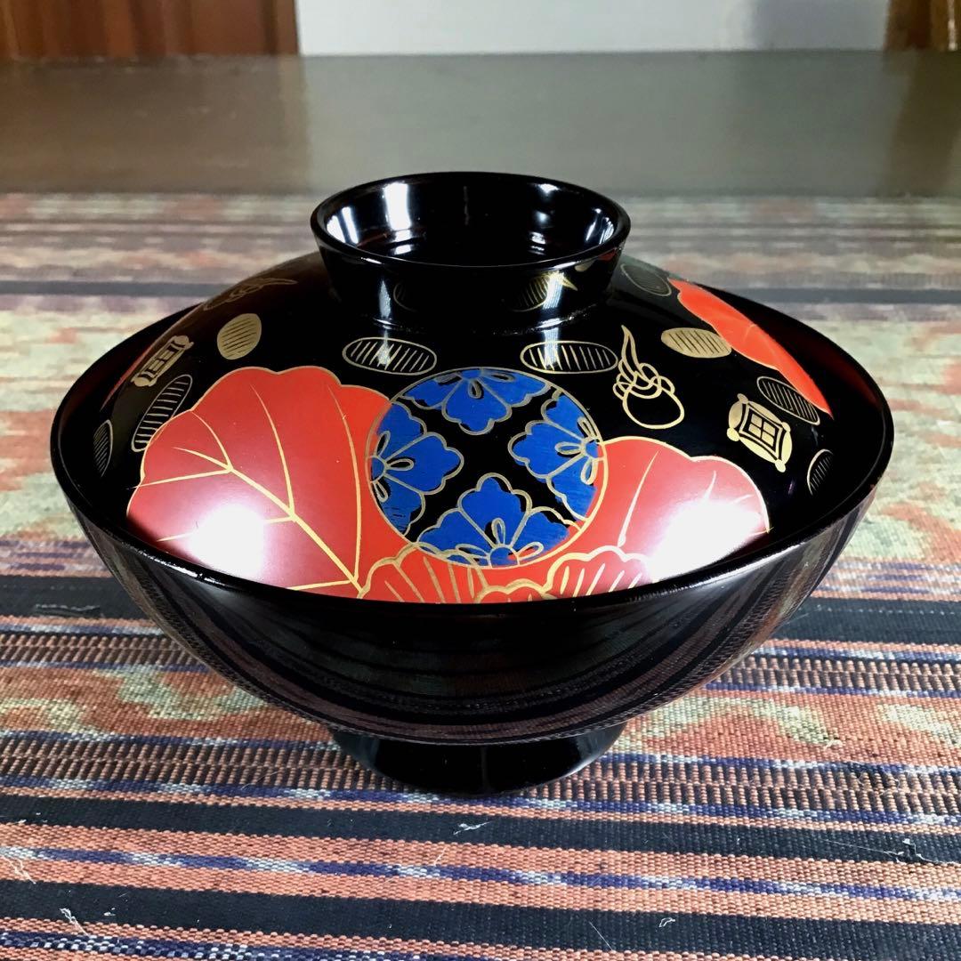 『メルうー特価』　白木屋　会津塗　蓋付お椀　5客