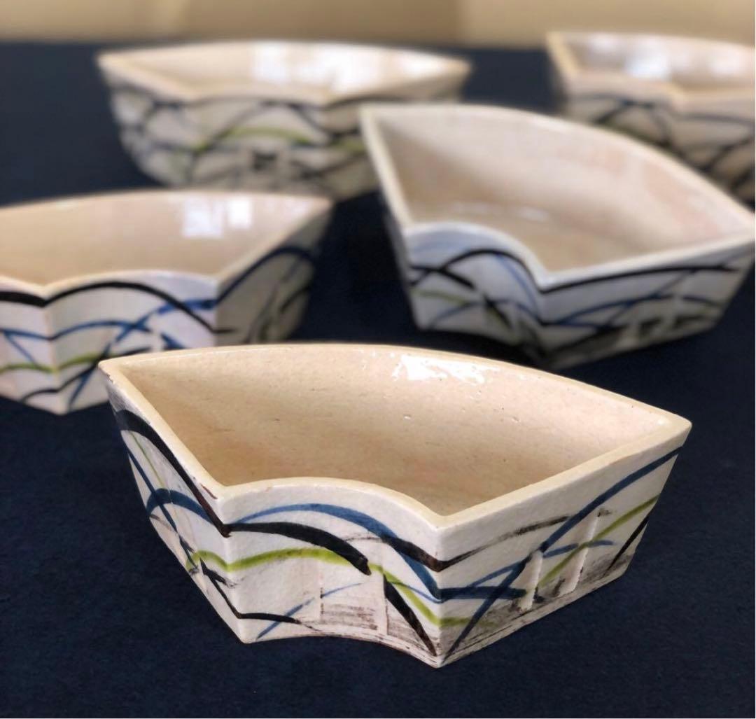 《R》懐石 扇面 向付5客 陶山造 小鉢 共箱　260109き2