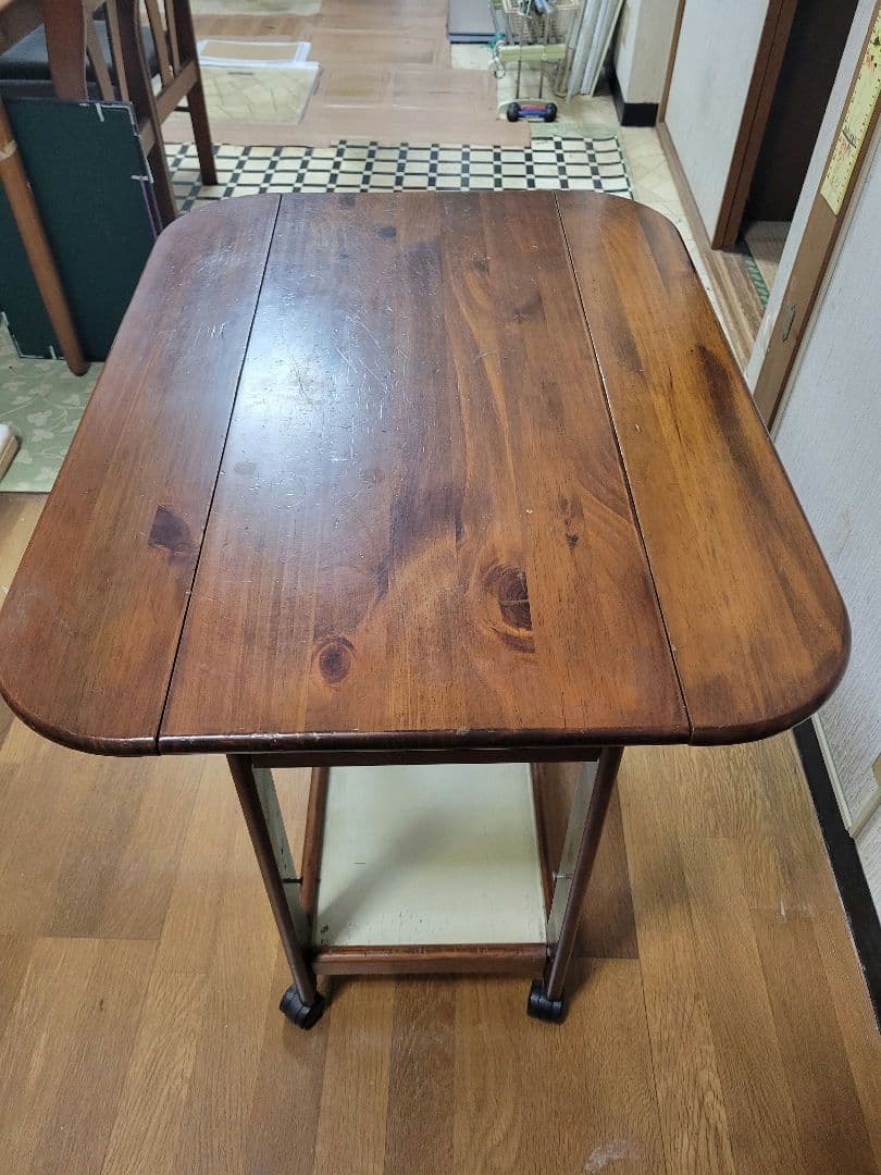 コイズミ　木製キャスター付きキッチンワゴン　伸縮デスク　アンティーク