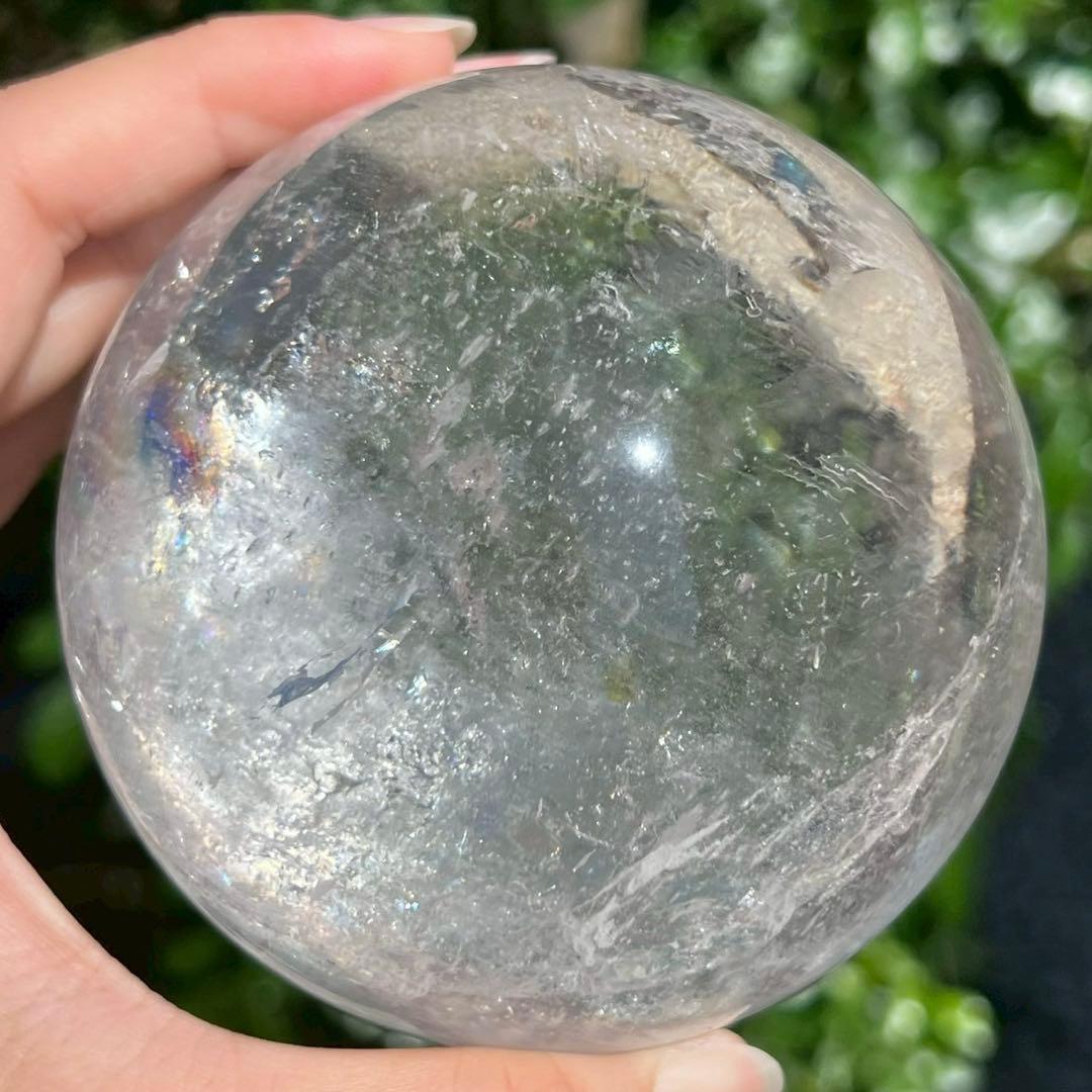 ✳️☆逸品☆透明度とギラギラ煌めくクラックと虹‼️✨レインボー 水晶 丸玉 天然石