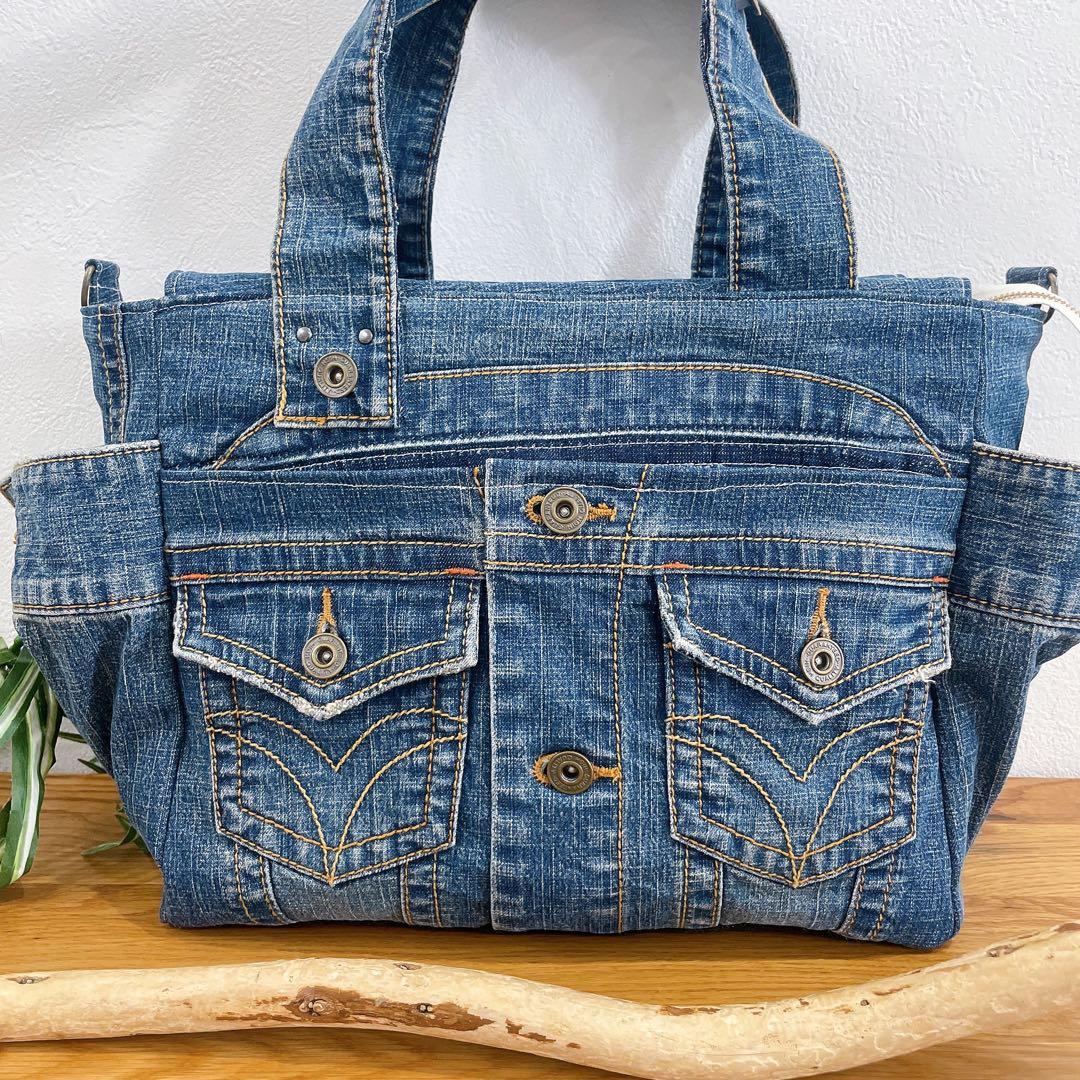BIGsize★2way Gジャン デニムリメイク トートバッグ サイドポケット