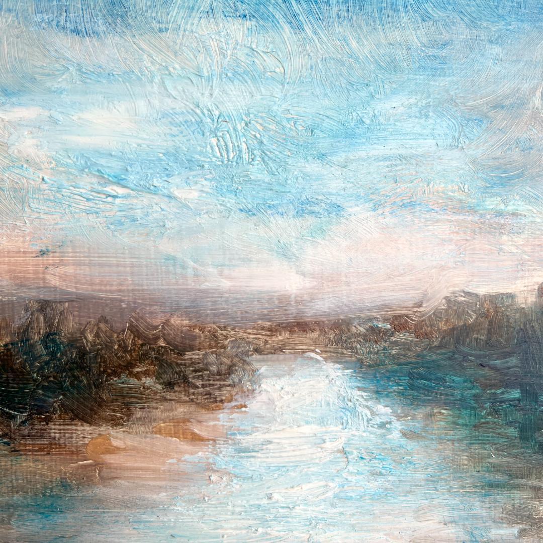 【額付き】湖畔の風景 風景画 油絵 原画 0号 インテリア