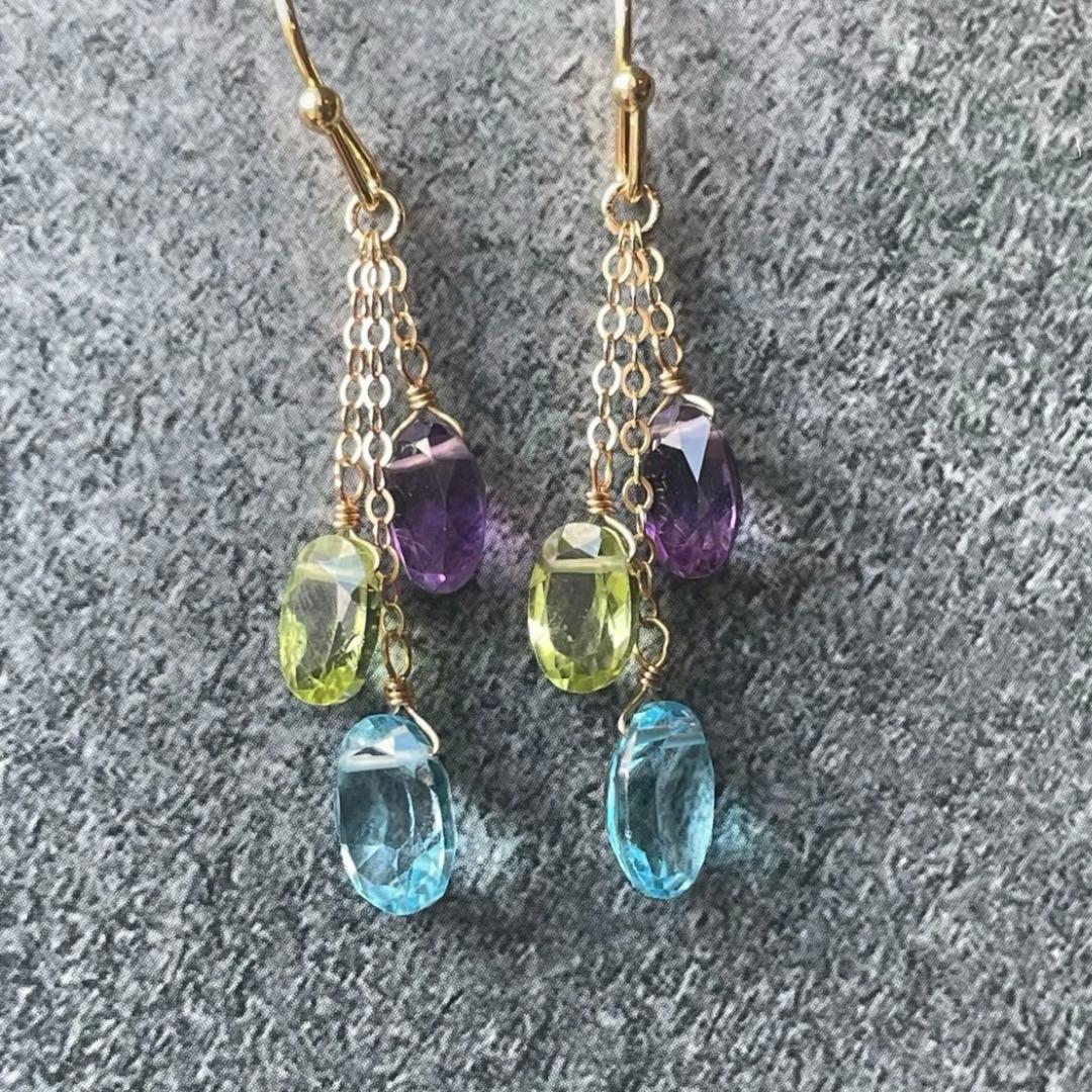 宝石質 アメジスト ブルートパーズ ペリドット 3種のジュエル ピアス