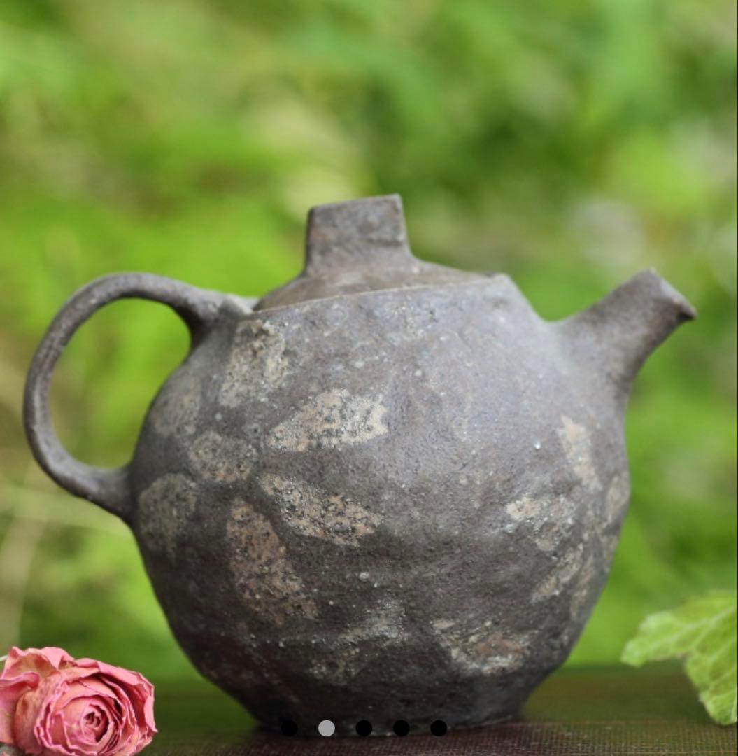 黒色 陶器 花模様 急須