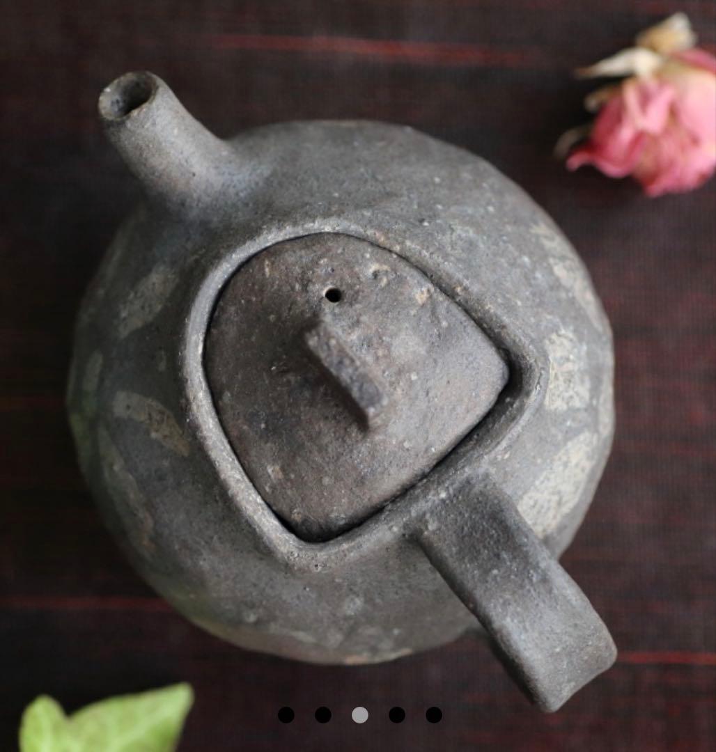 黒色 陶器 花模様 急須