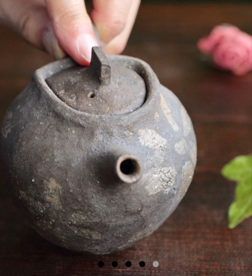 黒色 陶器 花模様 急須