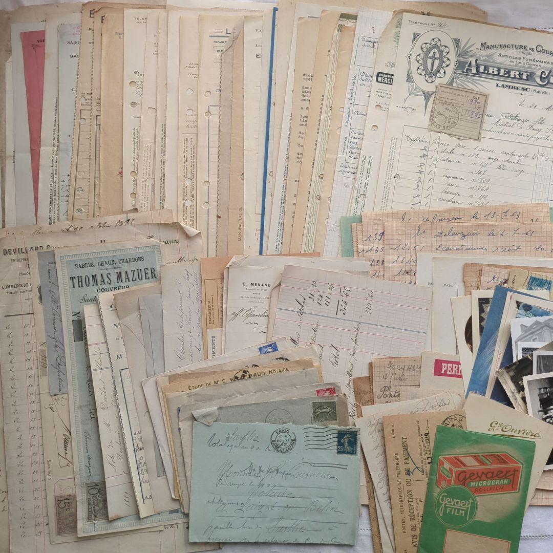 ひ*わ様 90点②フランス 紙もの アンティーク 請求書 ジャンクジャーナル 蚤